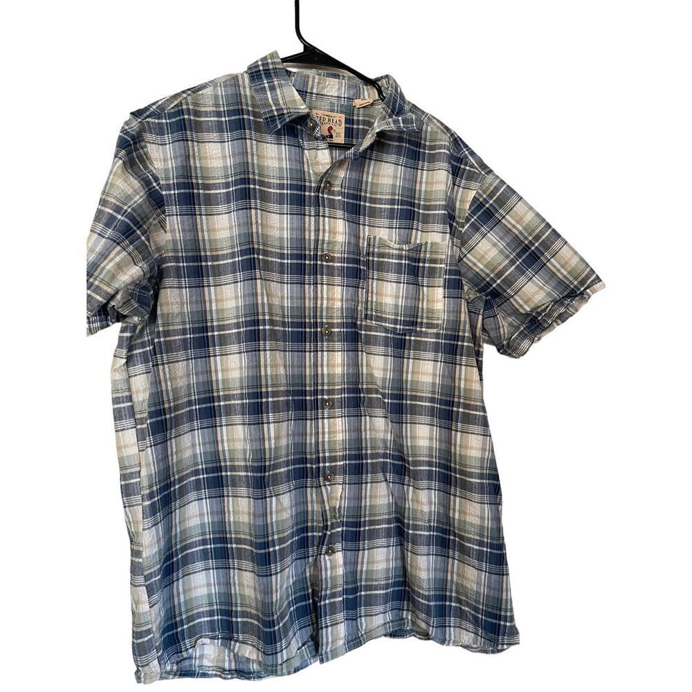 Red Head Men's Single Pocket Plaid Buttons Up Short Sleeve Shirt Size XL